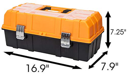 BIG RED ATRJH-3430B Torin 17" Plastic 3-Layer Multi-Function Storage Tool Box with Tray and Dividers, Black/Orange - style: Plastic Tool Box