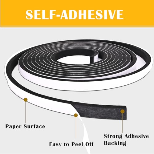 1 inch Wide x 1/8 inch Thick Foam Tape Single Sided,Closed Cell Door Insulation Strip with Self-Adhesive, Soundproofing Black Foam Weather Stripping for Window, High Density Weathestrip 33 Feet - size: 1In x 1/8In x 33Ft