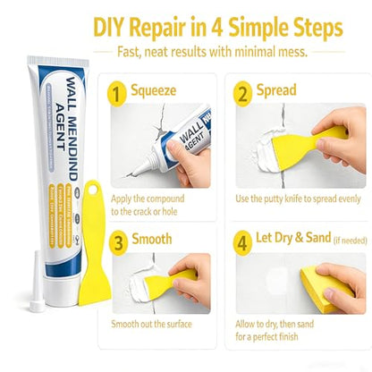 Drywall Repair Kit with Scraper & Nozzle Extender, 2026 New Wall Mending Agent, Multi Functional Wall Filler Putty Spackle Paste for Filling Wall Holes, Cracks, Nail Holes, Dents (2 PCS) - color: 2 PCS