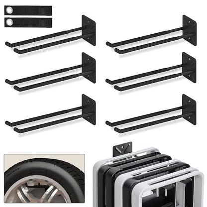 NACIAL 6 Pack Garage Storage System Hooks, Heavy Duty Wall Mount Tool Organizer, Chair Hanger Garage Storage Utility Hooks for Car Tires, Ladders, Chairs, Strollers, Power Tools, Garden Tools - 6 PACK - size: 6