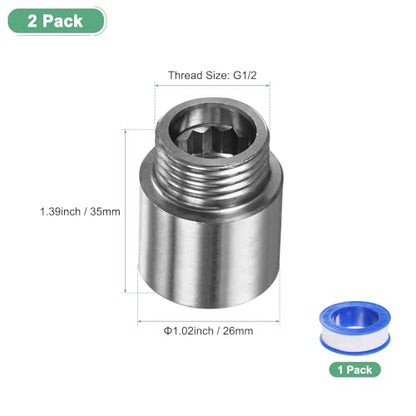 M METERXITY Shower Head Extension Arm, Stainless Steel G1/2 Male to Female Extension Pipe Fitting Adapter with PTFE Thread Seal Tape for Shower/Faucet, Pipe Plumbing Coupler 1.39"/35mm 2-Pack - size: 1.4"/35mm