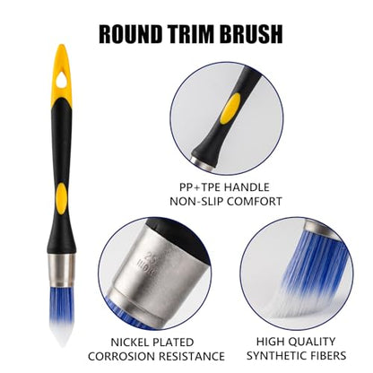 Mister Rui Trim Brush Set, 3 Pcs Paint Brushes for Painting Walls, Trim Paint Brush, Small Paint Brush, Small Brushes for Painting, 5/8”, 3/4” and 1” - size: 3pcs, 0.6", 0.75", 1"