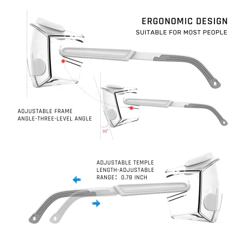 Anti Fog Safety Glasses Safety Goggles Over Glasses Protective Glasses with Anti Scratch Lenses Adjustable - color: White