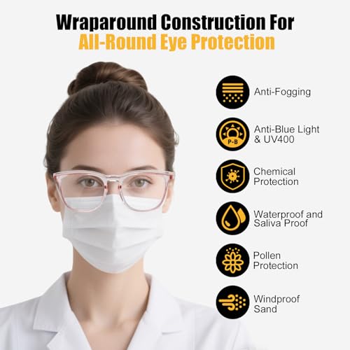 KeeiZoes Safety Glasses Anti Fog Goggles For Women, Nurses Protective Eyewear Blue Light & UV Blocking Eye Protection Glasses - color: Green Leopard + Black Leopard + Black + Clear