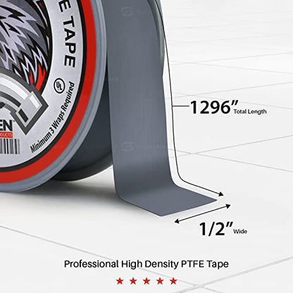 SUPPLYGIANT UUD1296H PTFE Thread Seal Tape for Plumbers, Gray 1/2 Inch x 1296 Inch