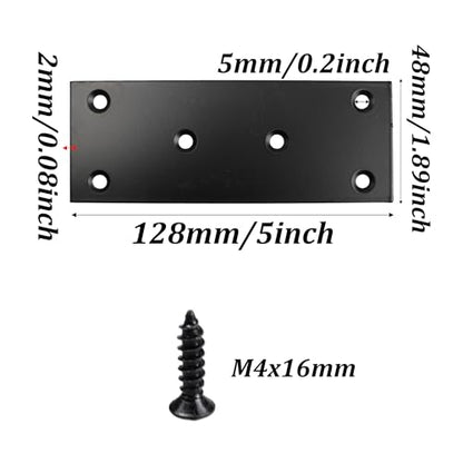 4PCS Black Stainless Steel Flat Mending Plates, 5" x 1.89" Straight Bracket Brace, Heavy Duty Metal Fixing Joining Plate for Furniture, Wood, Shelves, Fence - size: 5" x 1.89"