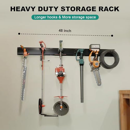 Garage Tool Organizer Wall Mount 48 Inch, Heavy Duty Metal Tool Rack with 3 Racks & 6 Adjustable Hooks, Wall Mounted Garden Tool Storage for Garage, Shed, Holds Shovels, Brooms & Tools - size: 06 Hooks