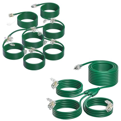addlon 42 FT Outdoor Extension Cord Multiple Outlets for Halloween Christmas, 1 To 3 Splitter Max Length 30 FT From End To End (42 FT Total), 3 Prong Outlets Plugs 16AWG for Indoor Outdoor, ETL Listed
