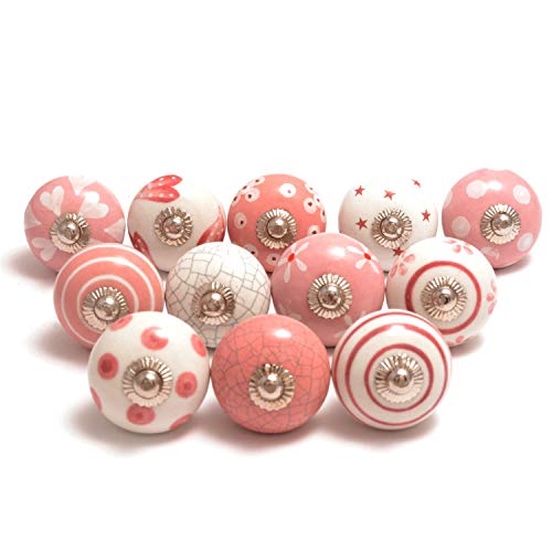 Eleet Assorted Ceramic Knobs Premium Quality Vintage Cabinet Cupboard Door & Drawer Pulls Chrome Hardware (12, Pink & White) - color: Pink & White, style: Ceramic Knobs Set of 12