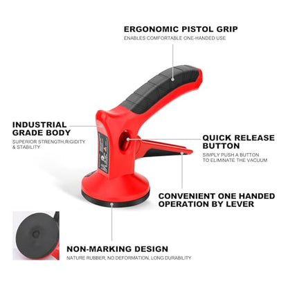 HAUTMEC 2 Pack Pistol Grip Suction Cup – Compact Suction Lifter with Quick Release Lever, One-Handed Operation for Tile, Glass, Stone & More – HT0439