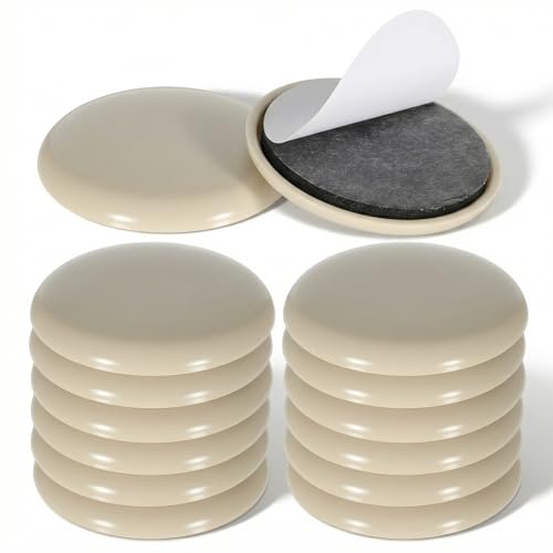 12 Pcs Furniture Sliders, Round Sliders for Furniture on Carpet, 2 Inch PE Floor Protectors for Sofa, Table & Chair Moving, Beige