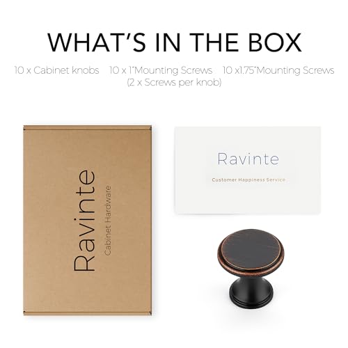 Ravinte 10 Pack Oil Rubbed Bronze Kitchen Cabinet Knobs, Solid Oil Rubbed Bronze Pulls Zinc Handles Simple Drawer Cabinet Hardware for Cupboard Drawer Knobs - color: Oil Rubbed Bronze
