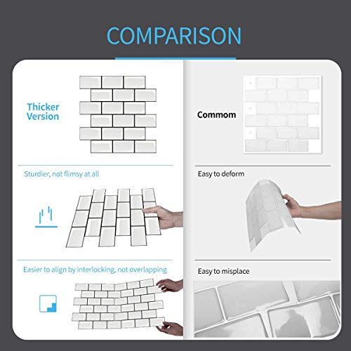 Art3d Peel and Stick Backsplash for Kitchen White Subway (10 Tiles, Thicker Design) - color: White With Black Grout