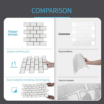 Art3d Peel and Stick Backsplash for Kitchen White Subway (10 Tiles, Thicker Design) - color: White With Black Grout