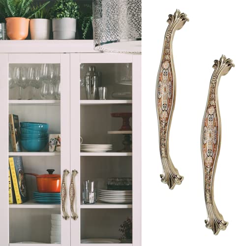 7-3/5" Zinc Alloy Cabinet Pulls Furniture Knobs Floral Pattern Cupboard Handle Drawer Pulls Solid Metal Kitchen Hardware Handles for Cabinet Drawer Wardrobe (2pcs/Set) - color: Floral, size: 7-3/5 inch