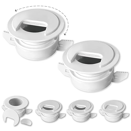2PK White Patented: Only Cable, Wire, Cord Management Tool-Free Self-Securing/Locking Grommet and with Cap Slider, for Walls, Ceilings, Desks - Used for All Surfaces 3/8" to 1" Thick. Made in USA - color: White, size: 2-Pack