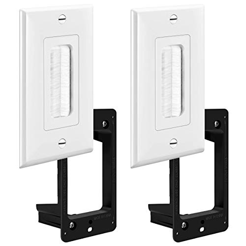 TOPGREENER Bristled Brush Wall Plate with Mounting Brackets, Pass-Through Wall Plate for Low Voltage Cables, Mid-Size 1-Gang 4.88" x 3.11", Polycarbonate Thermoplastic, TG8891MB-2PCS, White, 2 pack - size: 1-Gang (4.88" x 3.11")