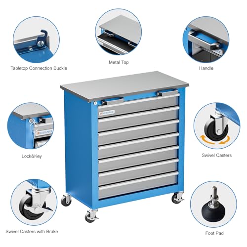 LARBANKE Tool Chest,7-Drawer Rolling Toolbox Chest,Rolling Tool Chest on Wheels with Keyed Locking System,and 4 Foot Pad,Tool Chet can be Combined Cabinet Set with 5-Drawer Tool Chest,for Garage - style: 7 Drawer Rolling Tool Chest