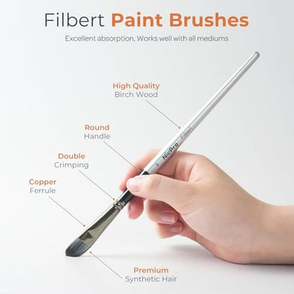 Nicpro 12PCS Artist Paint Brush Set, Craft Paint Brushes for Acrylic Painting, Oil, Watercolor, Gouache, Tempera, Face, Body, Fabric, Leather, Model, Art Supplies Paintbrushes for Artists Beginners - color: Silver