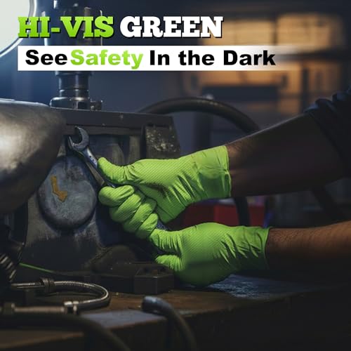 TitanFlex Heavy Duty Industrial Nitrile Gloves with Raised Diamond Texture, 8-mil, Latex Free (Green/Dark Green/Yellow) - color: 02 Green (100ct), size: XX-Large