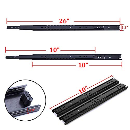 Drawer Slides 10 Inch Ball Bearing Full Extension 3 Section Slide Track Mounting Drawer Runners Slider for Cabinet Home Furniture, 2 Pack (Black 10 Inch) - size: 10 Inch