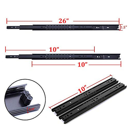 Drawer Slides 10 Inch Ball Bearing Full Extension 3 Section Slide Track Mounting Drawer Runners Slider for Cabinet Home Furniture, 2 Pack (Black 10 Inch) - size: 10 Inch