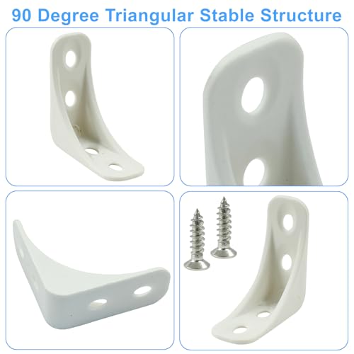 20 Pcs Plastic Corner Bracket, White Corner Brace 4 Holes L Brackets Small Plastic Shelf Brackets for Wood Shelves, Home Drawers, 1.38 x 1.38 x 0.51 inch - size: 4 Hole