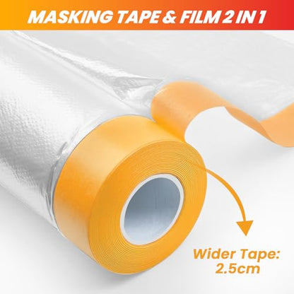 LLPT Tape and Drape 78.7”(Unfolded) x 66 Ft Each 2 Pack Pre-Taped Masking Film 0.27 Mil Painters Plastic Drop Cloth for Auto Wall Furniture Painting Dust Protection (MFT2002) - size: 78.7 Inch x 66 Ft