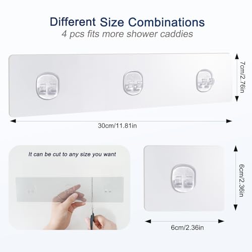 Strong Adhesive Shower Caddy Replacement, 4 Pack No Drill Adhesive Hooks for Bathroom & Kitchen, Holds 40lbs, Waterproof & Transparent Strips for Tile, Glass, Smooth Walls - color: 4 PCS