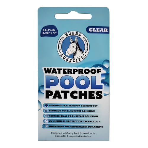 Burro Adhesives 10-Pack Waterproof Clear Pool Tape Patches - Professional Grade PVC Repair Kit with 2.75" x 4" Heavy Duty Patches for Commercial & Residential Vinyl Pools, Works Underwater & Dry - color: Clear