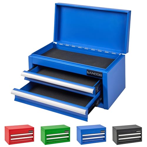 Mini Tool Box - Metal Tool Chest with 2 Drawers & PVC Drawer Liners for Workbench or Desk, Powder-Coated Steel Small Toolbox - Multi-Purpose Storage for Machinists Tools, DIY, 3D Printer Parts - Blue - color: Blue