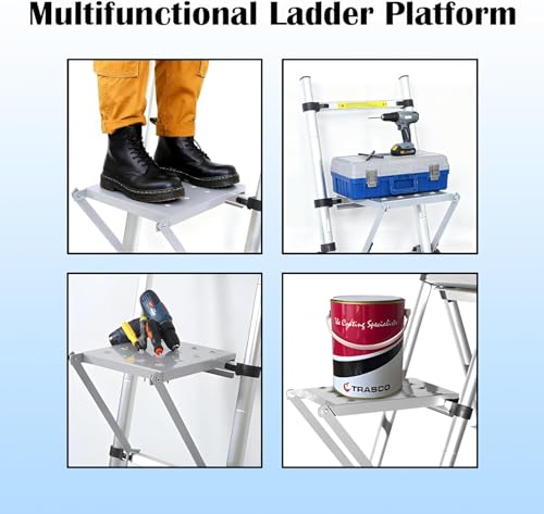 DYRABREST Ladder Work Platform Accessory Foldable Heavy Duty 330lbs Capacity Hanging Step for Multi-Purpose Articulated Ladders Silver