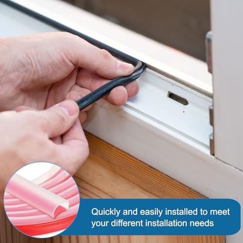 PATIKIL Silicone Weather Stripping Door Seal, 19.7 ft D Shape Weather Stripping Self Adhesive Door Seal Strip for Door Frame, Window Sealing, Large Gap, 19/32" Wx5/128 Tx25/64 H, Clear/Red - size: 19.7 ft Long, 19/32"Wx5/128"Tx25/64"H