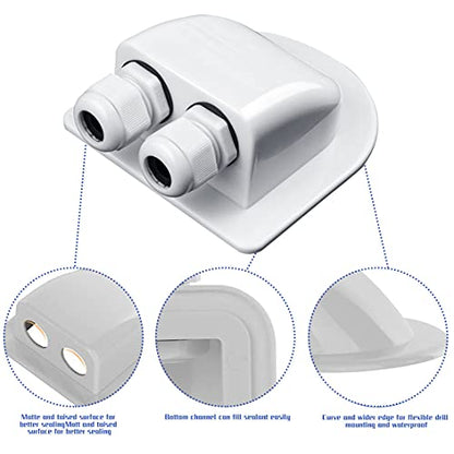 Solar Cable Entry Gland, Waterproof Solar Double Cable Connector Cover Solar Photovoltaic Plastic Bracket Curved ABS Dual Cable Entry Housing for Solar Panels of RV, Caravan Boat