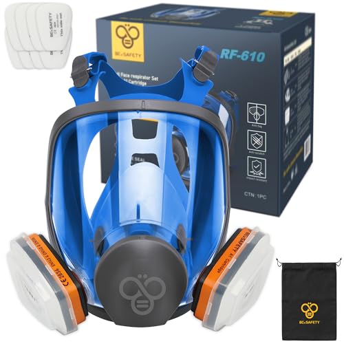 Full Face Respirator Mask with 2 A1 Organic Vapor Filters & 8 P2 Dust Filters, RF-610 Reusable Respirator for Dust,Gas,Painting, Resin, Chemical,Sanding, Renovation