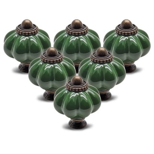 12pcs Dark Green Vintage Ceramic Cabinet Knobs and Drawer Pulls with Mounting Screws - color: Dark Green, size: 12 Pieces
