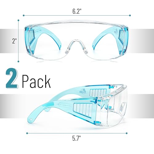 UNCO- Safety Goggles Over Glasses, Protective Goggles, Anti Fog, Work, Safety Glasses Over - color: Light Blue, size: 2 Pack