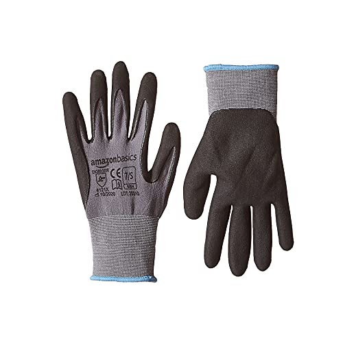 Amazon Basics Micro-Foam Nitrile Coated Safety Work Gloves, Nylon Liner Fiber, Touch Screen Compatible, Grey, Size 7 (S), 6-Pack - size: Small (Pack of 6)