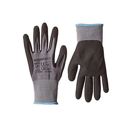 Amazon Basics Micro-Foam Nitrile Coated Safety Work Gloves, Nylon Liner Fiber, Touch Screen Compatible, Grey, Size 7 (S), 6-Pack - size: Small (Pack of 6)