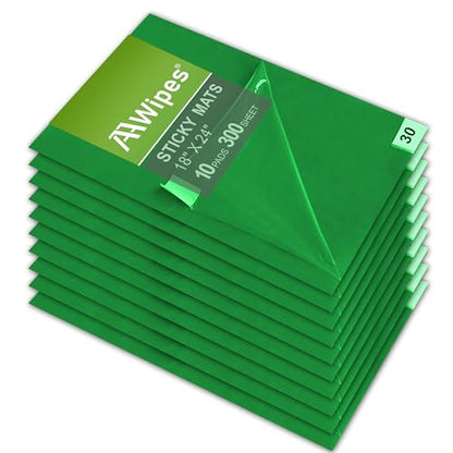 AAwipes Sticky Mat Tacky Pads Adhesive 18" x 24" 10 Packs, 30 Sheets/Packs, 300 Sheets Total Green Cleanroom Floor Mats Remove Dirt for Laboratory Construction Hospital Shoes - size: Green 18" x 24"