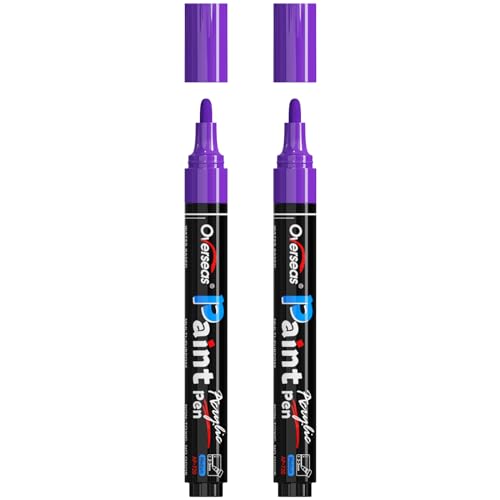 Overseas Purple Paint Pens Paint Markers - Permanent Acrylic Markers 2 Pack, Water Based, Quick Dry, Waterproof Marker Pen for Rock, Wood, Plastic, Metal, Canvas, Glass, Fabric, Mugs. Medium Tip - color: Purple