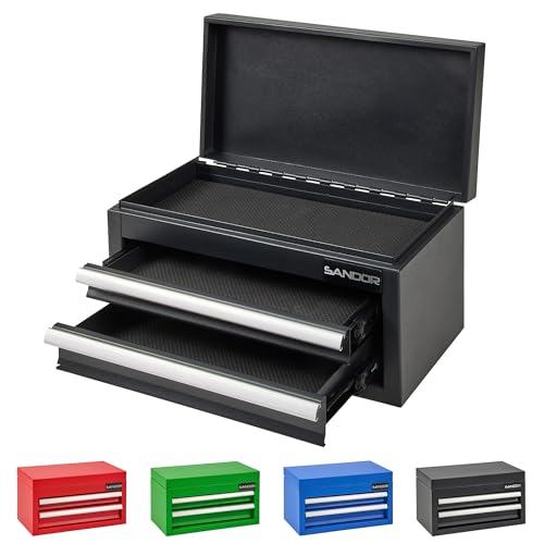 Mini Tool Box - Metal Tool Chest with 2 Drawers & PVC Drawer Liners for Workbench or Desk, Powder-Coated Steel Small Toolbox - Multi-Purpose Storage for Machinists Tools, DIY, 3D Printer Parts - Black - color: Black