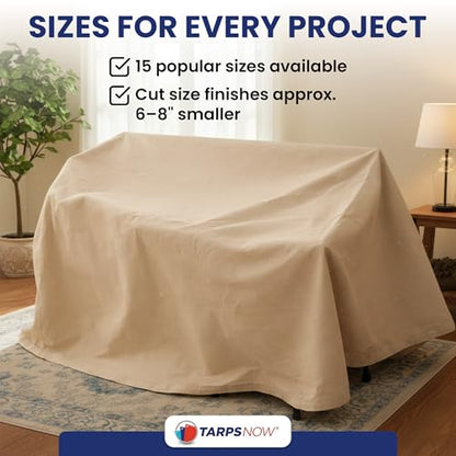 Tarps Now 15x30 ft Premium Heavy Duty Canvas Drop Cloth for Painting - Reusable Painter Tarp, 100% Cotton Fabric Floor Cover & Furniture Protection, Washable Paint Drop Cloth - size: 15' x 30'