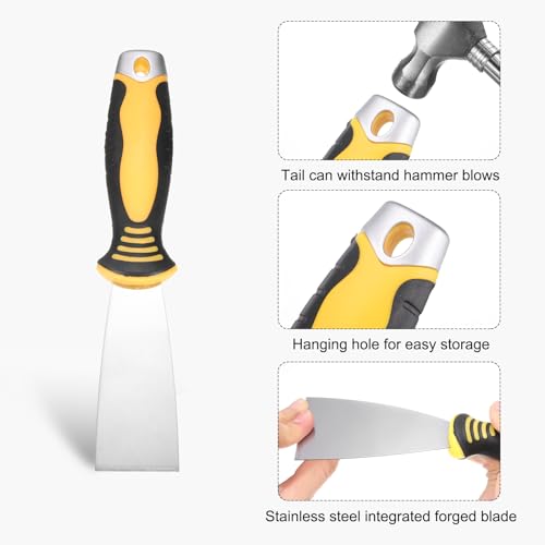 uxcell Putty Knife 1.5" High Carbon Steel Paint Scraper Flexible Drywall Repair Mud Knife for Removing Cement Wallpaper Mud Adhesive Taping with Metal Hammer End - size: 1.5"