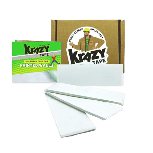 Krazy Tape Clear Double Sided Mounting Tape for Painted Surfaces, 1"x3", Pack of 4 Pre-Cut Transparent Adhesive Strips for Painted Walls, Wood, Metal & More