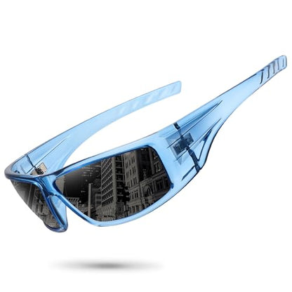 Polarized Sports Sunglasses for Men Women Unbreakable Frame Cycling Fishing Wrap Around Sunglasses UV400 Protection - color: 1-clear Blue/Gray Lens