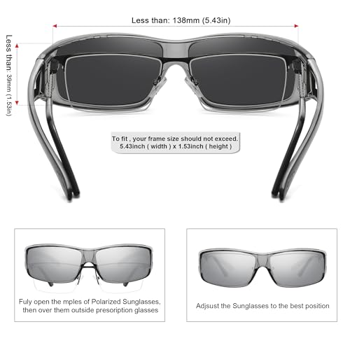 MEETSUN Fit Over Glasses Sunglasses for Men Women,Wrap Around Sunglasses Polarized UV400 Protection - color: A1-clear Gray Frame-silver Mirror Lens