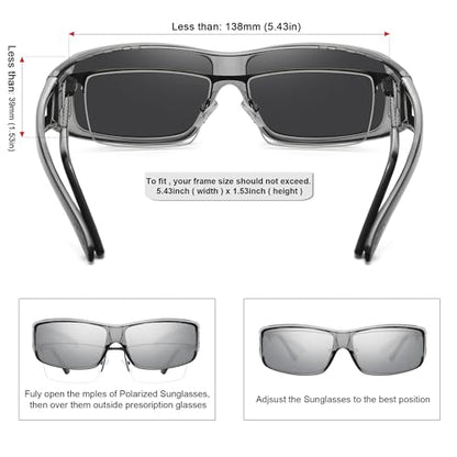 MEETSUN Fit Over Glasses Sunglasses for Men Women,Wrap Around Sunglasses Polarized UV400 Protection - color: A1-clear Gray Frame-silver Mirror Lens