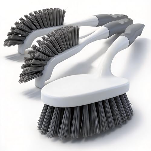 3 Pack Hard Bristle Scrub Brush Set, Heavy Duty Cleaning Brushes with Ergonomic Handle, Specifically Designed for Bathroom, Shower, Bathtub, Tub, Carpet, Floor, Grout, Tile