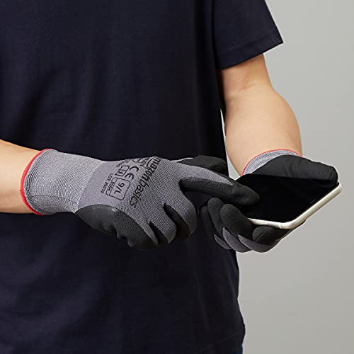 Amazon Basics Micro-Foam Nitrile Coated Safety Work Gloves, Nylon Liner Fiber, Touch Screen Compatible, Grey, Size 9, Large, 6-Pack - size: Large (Pack of 6)